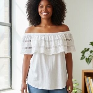 Lane Bryant White Off Shoulder Ruffle Crochet Lace Top 18/20 NWT Cottagecore